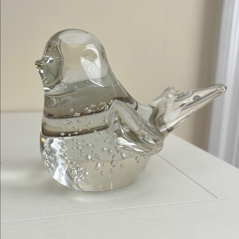 VINTAGE GLASS HAND BLOWN BIRD FIGURINE DECOR PAPER WEIGHT